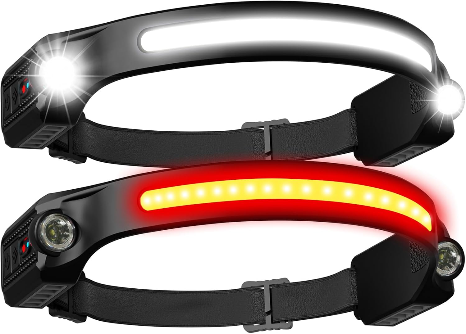 Stirnlampe LED wiederaufladbar 2 Stück mit rotem Licht 2 x PE 260° Breitstrahl Stirnlampe wiederaufladbar 8 Modi verstellbar IPX5 wasserdicht Stirnlampen für Erwachsene Kinder Joggen leicht