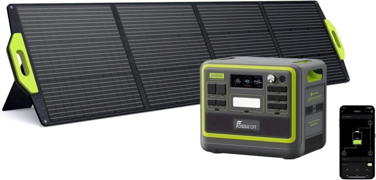 FOSSiBOT F2400 Kraftwerk mit 200 W Solarpanel, Solargenerator 2048 Wh LiFePO4-Batterie 230 V 2400 W 3 AC-Ausgänge (4800 W Spitze), mobiler Stromgenerator für Camping/Reisen/Zuhause/Notfall usw
