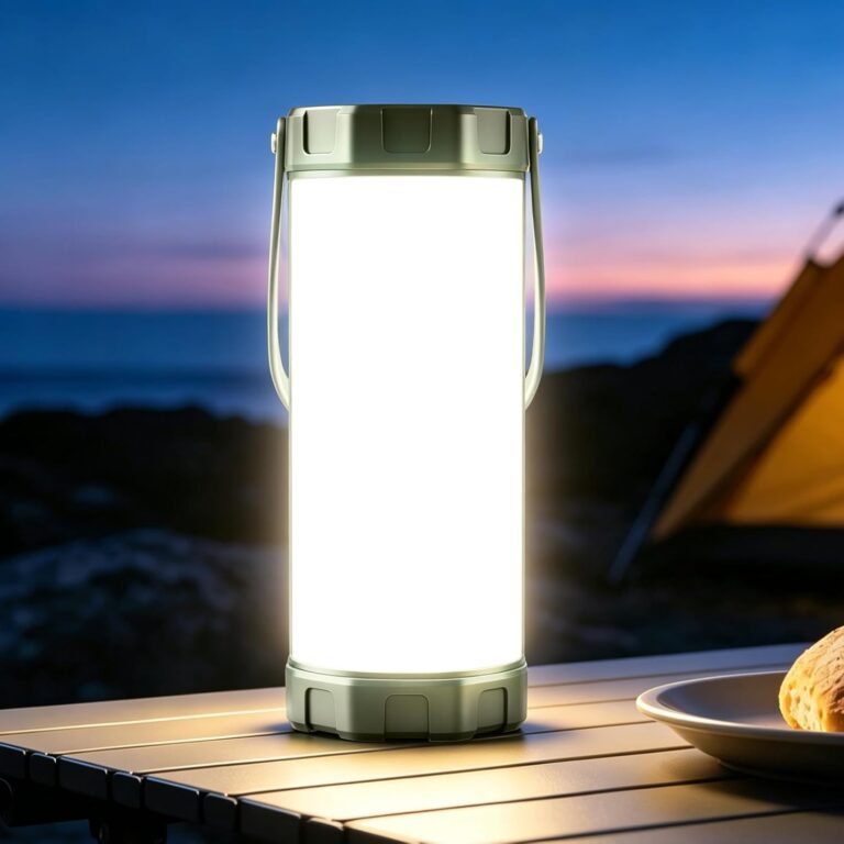 Glocusent Wiederaufladbare Campinglampe, 5000 mAh Campinglampe mit 3 Farben und 5 Helligkeitsstufen für 80 Stunden Dauer – IP68 wasserdicht, Zeltlampe mit SOS-Modus für Notlicht, Wandern (Hellgrün)