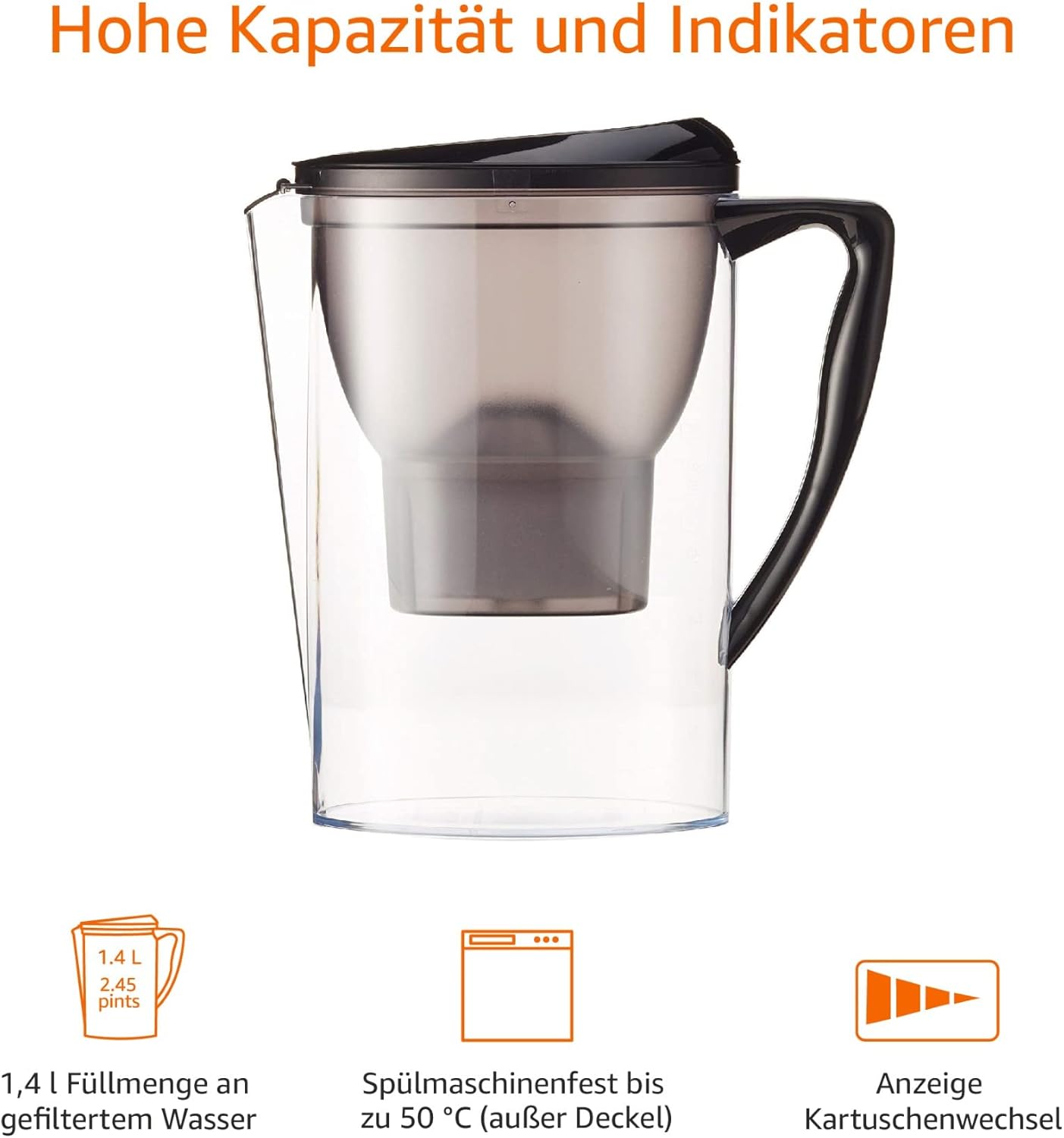Amazon Basics Wasserfilter, 2,3 Liter, Schwarz – Bild 3