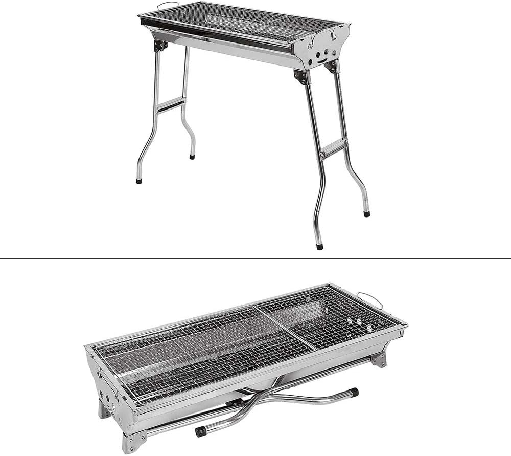 Holzkohlegrill mit Ständer, Edelstahl-Holzkohlegrill, faltbar und tragbar, geeignet für Outdoor-Grillpartys von 5–10 Personen, Grillwagen Holzkohlegrill (73 x 33,5 x 70 cm) – Bild 2