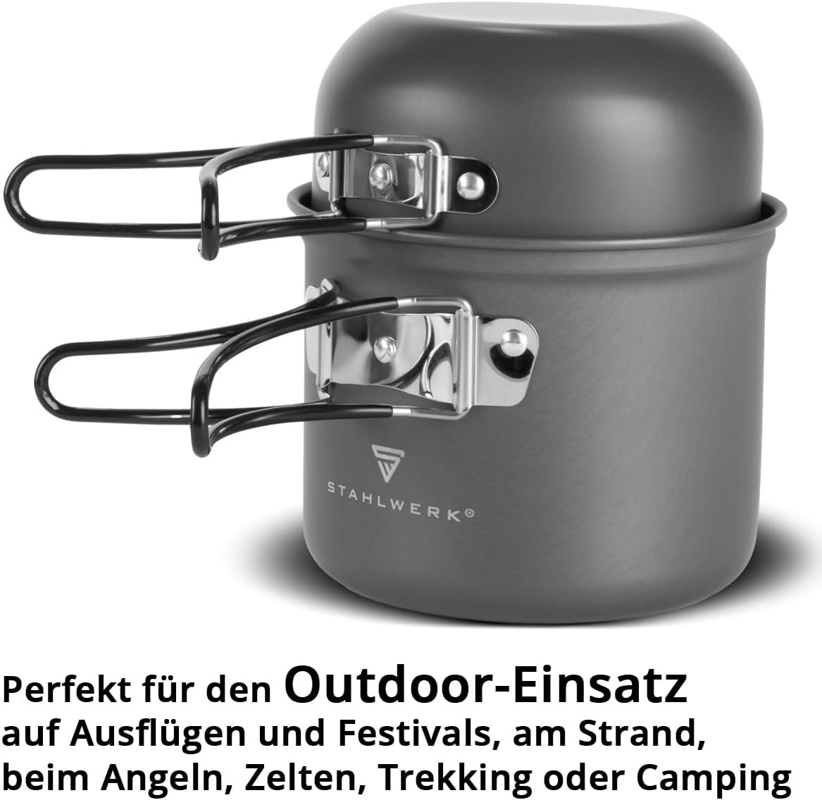 STAHLWERK Camping-Kochtopf-Set, 4-teilig, Aluminium, Outdoor-Kochgeschirr mit Antihaftbeschichtung, Camping-Kochset mit Töpfen und Deckel, Outdoor-Topf-Set, Camping-Geschirr – Bild 5