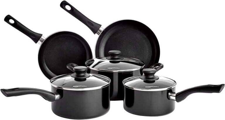 Amazon Basics – 5-teiliges Induktionskochgeschirr-Set mit Antihaftbeschichtung und Deckel, Schwarz