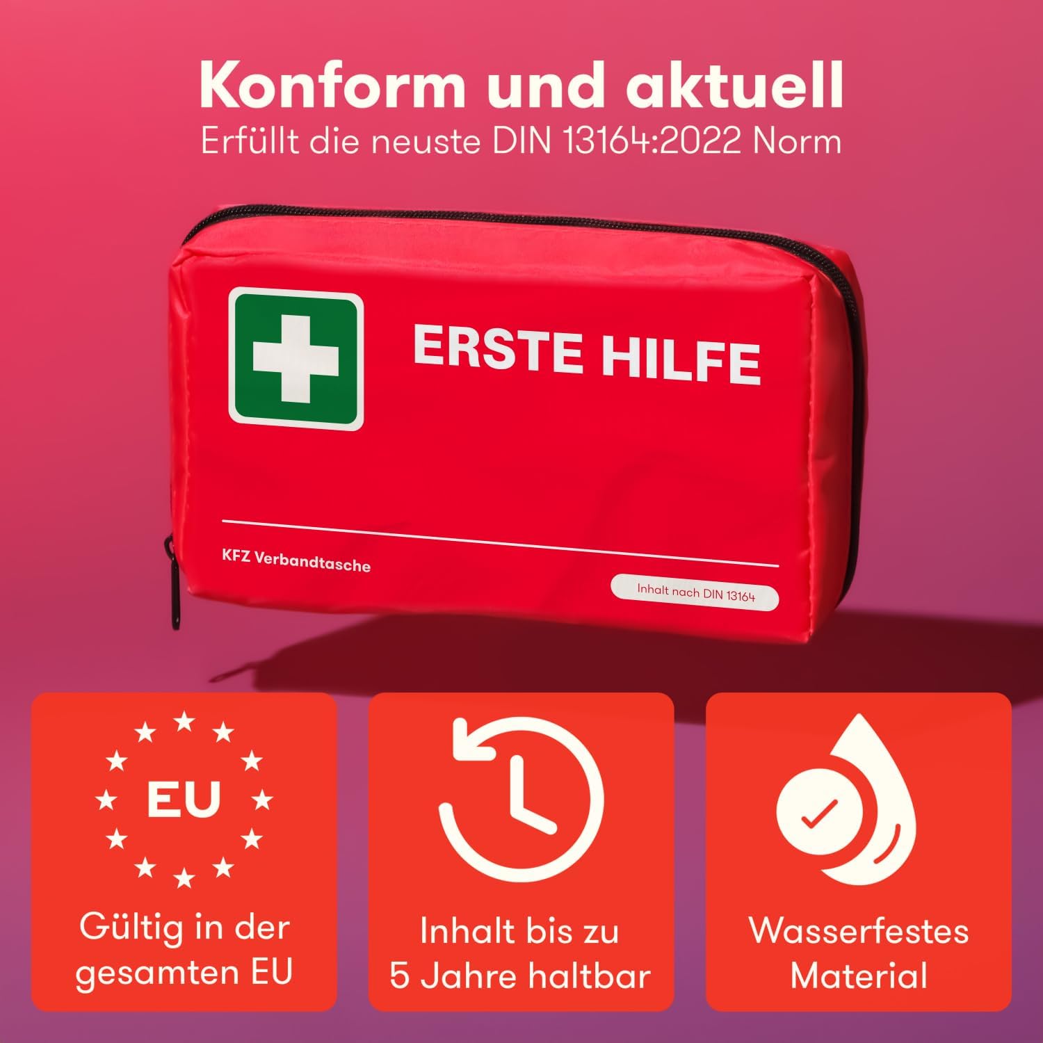 PURAHELP Erste-Hilfe-Set Auto (DIN 13164) – Erste-Hilfe-Set Auto StVO konform für 2026 – Auto-Verbandkasten & Sanitärset – Kompaktes Notfallset für Fahrzeuge – Auto-Verbandset nach aktueller Norm – Bild 2