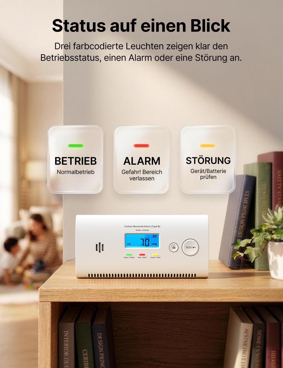 X-Sense XC0N-SR Tragbarer Kohlenmonoxidmelder für Wohnmobile, CO-Melder mit austauschbaren Batterien, LCD-Display und Peak-Speicher, 1 Stück – Bild 5