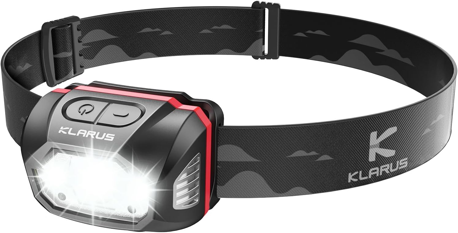 Klarus HM1 440 Lumen wiederaufladbare Stirnlampe mit Gestensensor, 5 Modi, 70 Stunden Laufzeit, IPX6 wasserdichter LED-Scheinwerfer zum Laufen, Camping, Wandern, Jagen