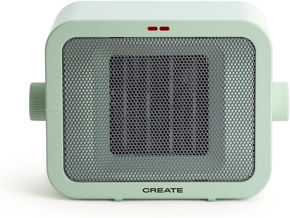 CREATE /WARM BOX/Keramikheizkörper in Pastellgrün/tragbar, Thermostat, 2 Leistungen, PTC-Heizung, Überhitzungsschutz, 1500 W