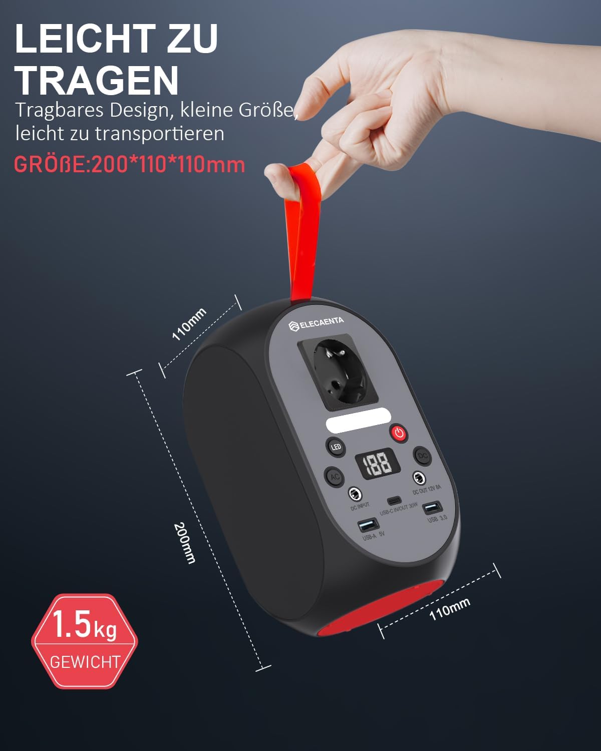 ELECAENTA Tragbares Kraftwerk, 99 Wh LiFePO4-Batterie, 120 W Solargeneratoren mit PD 30 W/AC/DC-Ausgang, Backup-Batterie für Reisen, Outdoor, Camping und Notfälle – Bild 8