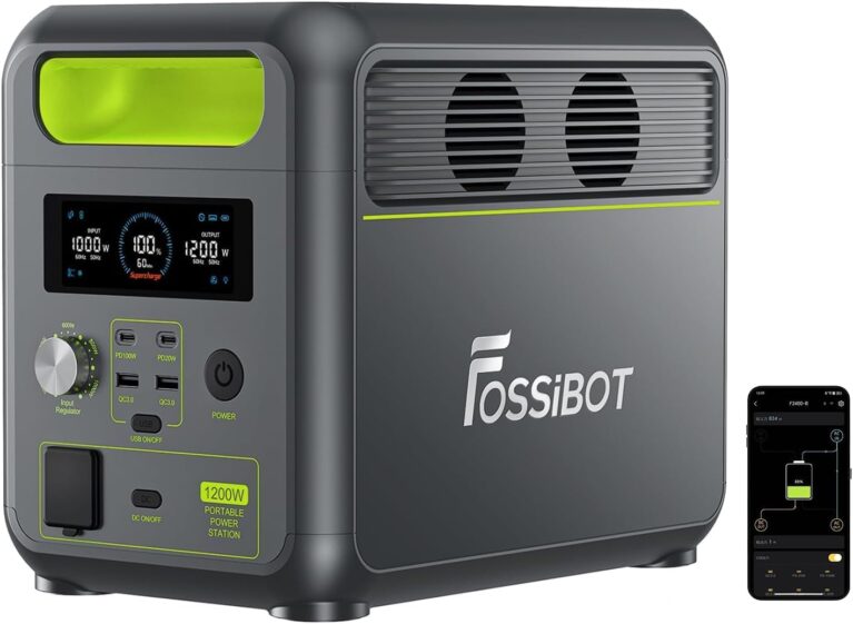 FOSSiBOT Tragbares Kraftwerk F1200, 1024 Wh LiFePO4-Solargenerator mit 2 1200 W Wechselstrom (Spitze 2400 W), 100 W Typ C, 0–100 % Batterie in 45 Min. Kraftwerk, für Camping, Wohnmobil, Wohnmobil, Reisen