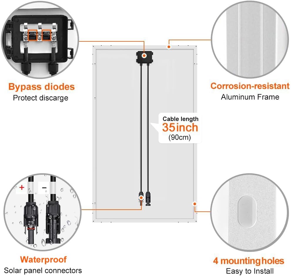 DOKIO Solarpanel 100 W 2 Stück (200 W) 18 V monokristallin (hohe Leistung) für 12 V Autobatterie, AGM, Gel-Batterie, ideal für Wohnmobil, Camping, Gartenhaus – Bild 4