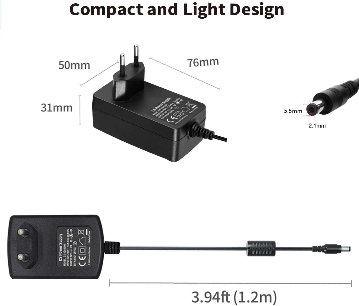 12 V 2 A Netzteil, 24 W Transformator Tonton, AC 220–240 V auf DC 12 Volt, EU-Stecker für LED-Streifen, CCTV-Kamera, Radio, Gehäuse-Lüfter-Router, 1,8 m Ladegerät – Bild 8