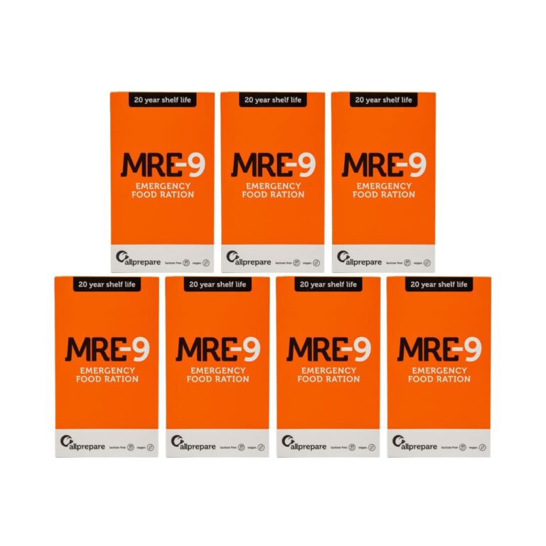 MRE-9 Notfallration 7 Tage – 16.800 KCAL – Notfallnahrung – Butterkeks-Geschmack – 20 Jahre Haltbarkeit – vegan und laktosefrei
