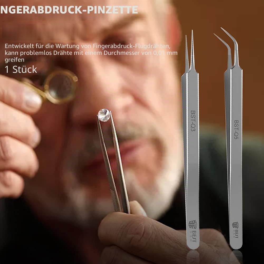 Hochpräzise Edelstahlpinzette – Superfeine Fingerabdruck- und Laborpinzette mit gebogener Spitze für Industrie, Installation und Wartung (Q3) – Bild 4
