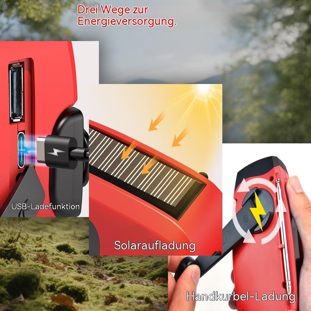 Aufziehbares Solarradio, Notfallradio, tragbares Notfall-Solarradio, wiederaufladbare 2000-mAh-Powerbank, SOS-Alarm, USB-Telefonladegerät, Notfalleinsatz für die – Bild 2