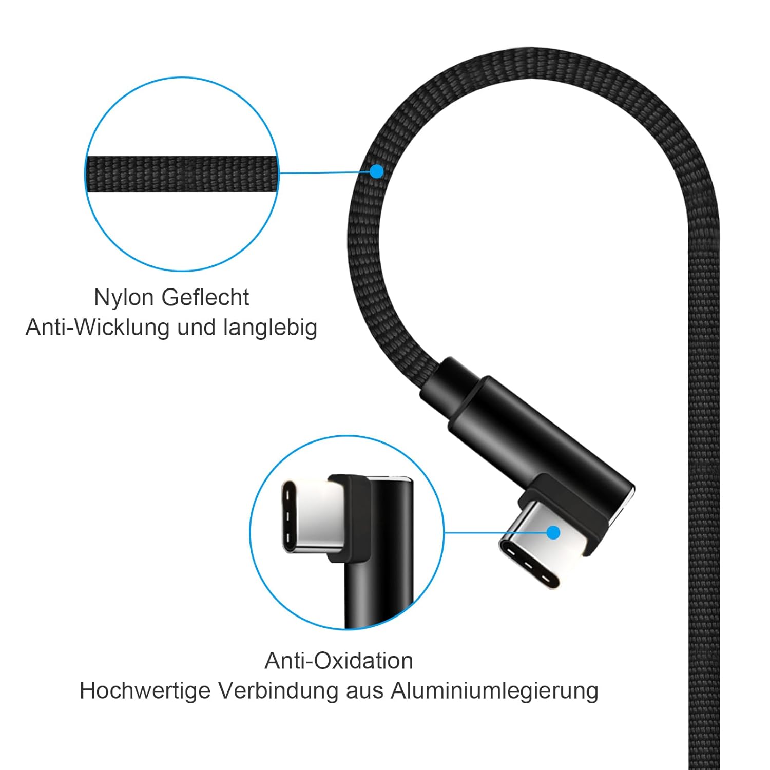 aceyoon USB auf USB C Kabel Kurz 20 cm, 3 Stück 3A USB C Kabel 90 Grad Nylon Typ C Ladekabel Winkel Schnellladekabel USB C für iPhone 17 16 15 Serie, für Galaxy S24 S23, für Huawei P40 P30 – Bild 5