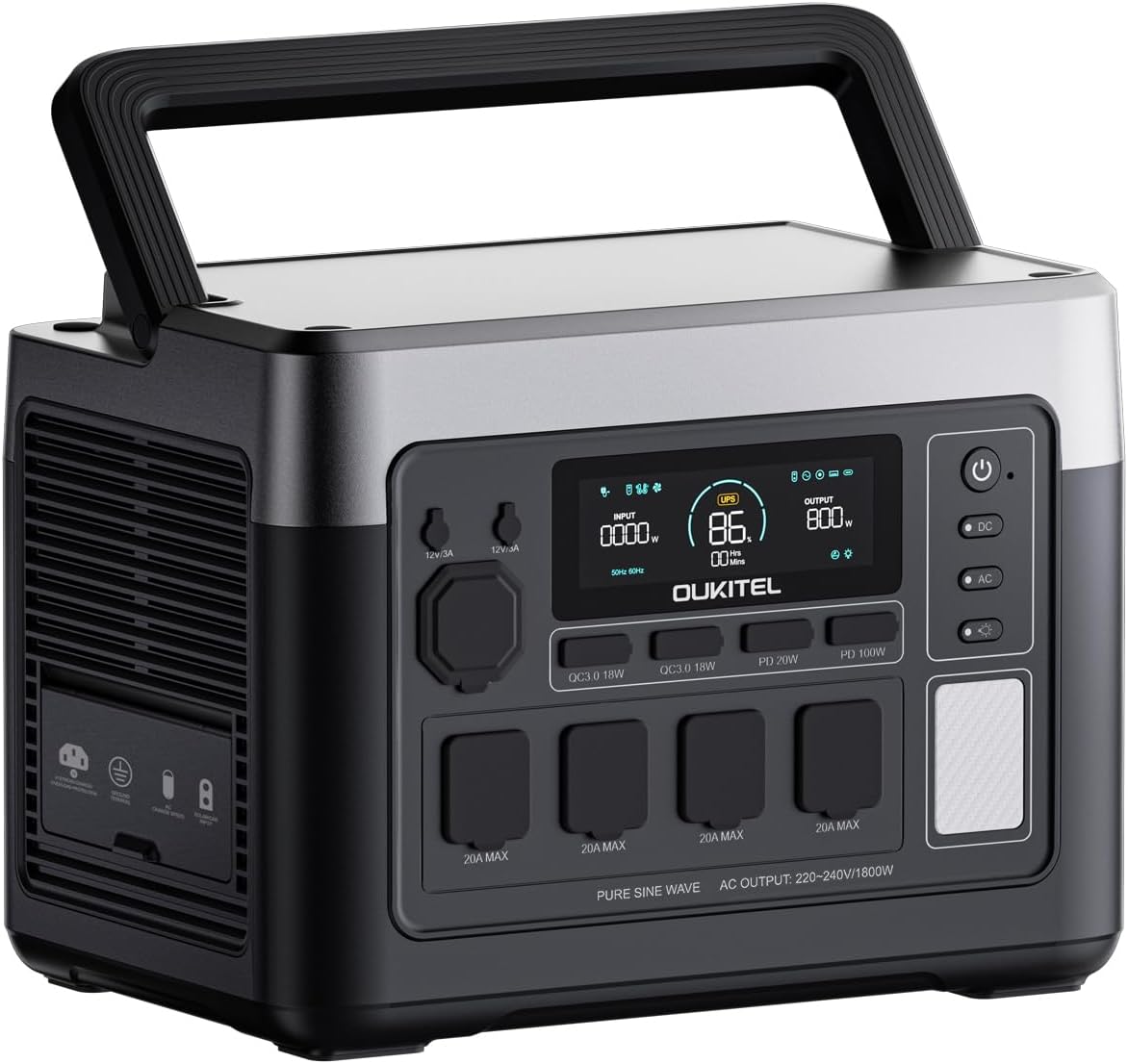 OUKITEL P1000 Plus Tragbares Kraftwerk, 1024 Wh LiFePO4-Akku, 1800 W Wechselstrom (3600 W Spitze)/100 W USB-C-Ausgang, 8 ms USV-Solargenerator für Camping, Wohnwagen, Notstrom zu Hause