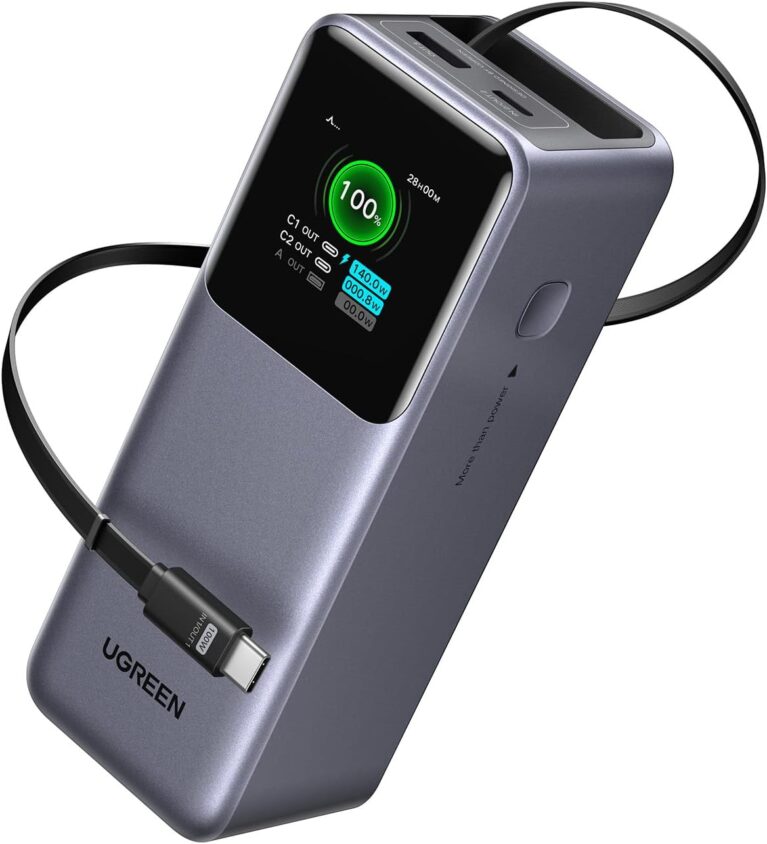 UGREEN Nexode Power Bank 20000 mAh, 165 W Schnellladung, 65 cm einziehbares Kabel, kompatibel mit iPhone 17/16/15-Serie, Galaxy S25 Ultra, MacBook, Dell Laptop und mehr
