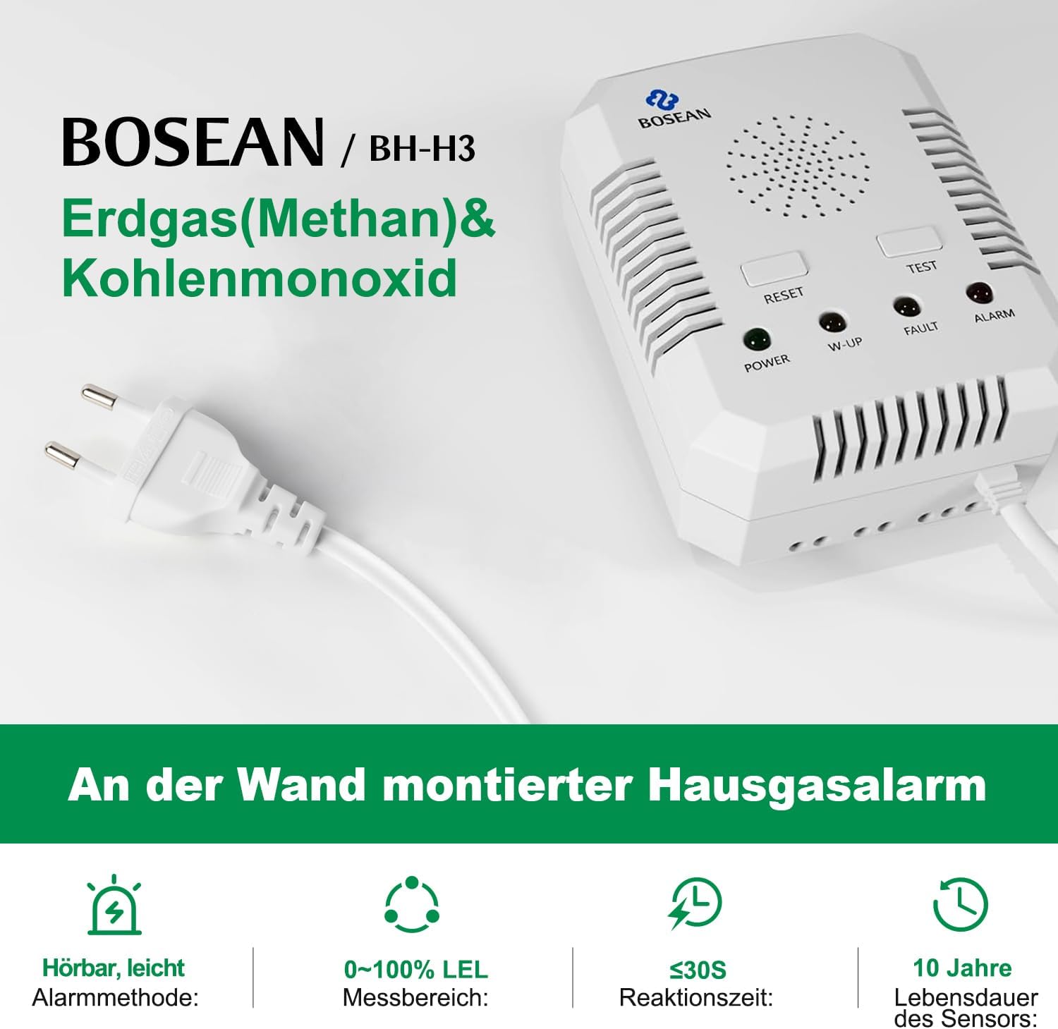 2-in-1-Gasleckdetektor, Kohlenmonoxiddetektor und Erdgasdetektor, CO-Detektor und Erdgas-Methan/Propan/Butan-Brenngasalarm für Küche, Tankstelle, Garage, Wohnmobil – Bild 5