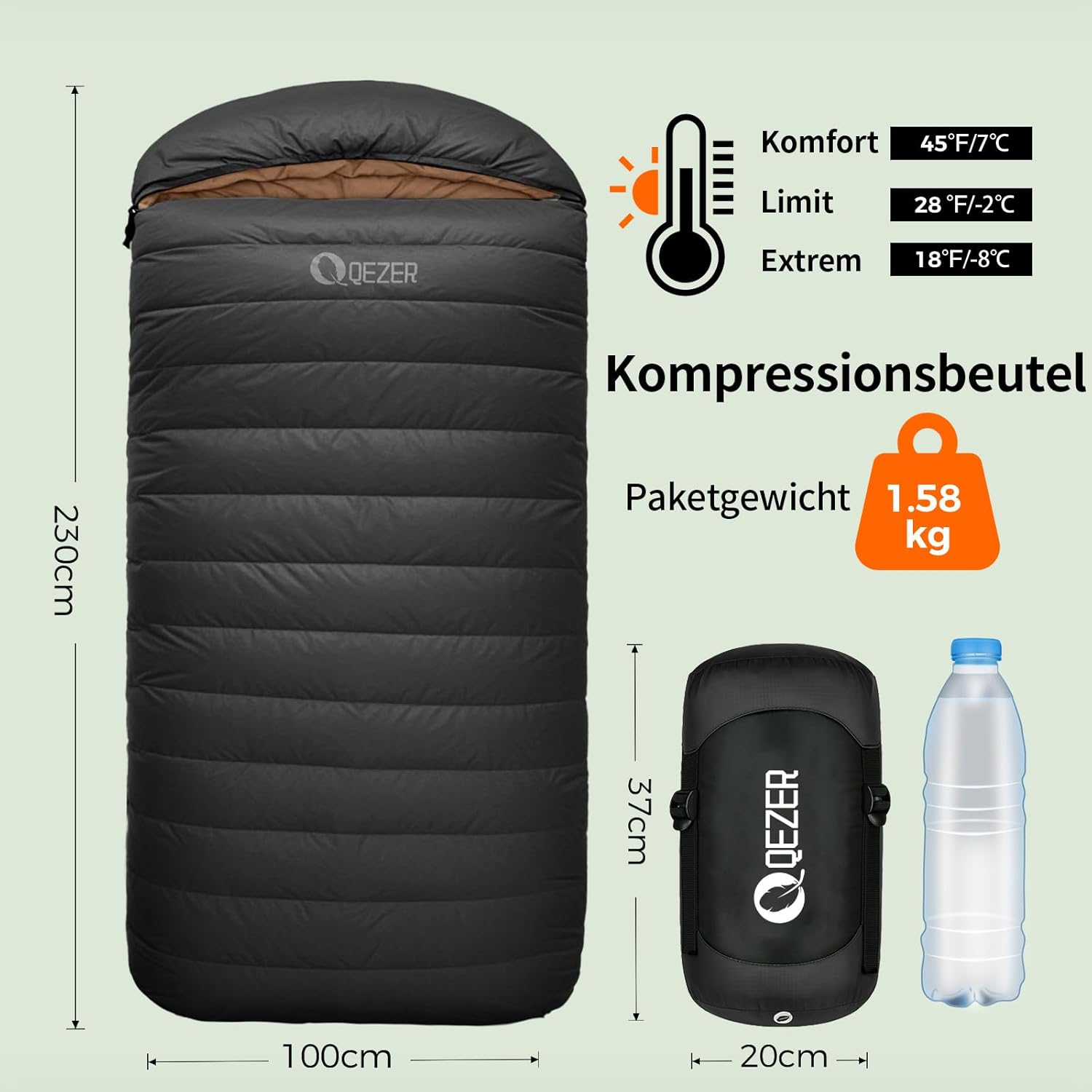 XXL-Daunenschlafsack 3–4 Jahreszeiten, extra großer Schlafsack 230 cm x 100 cm, leichter und warmer Daunenschlafsack, geeignet für Erwachsene, Outdoor-Camping, Wandern und Rucksackreisen – Bild 4