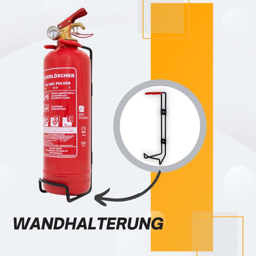 1 kg Pulverlöscher, Feuerlöscher für Zuhause, Feuerlöscher Auto, ABC-Pulver inklusive Halterung und Wartungsschild – Bild 6