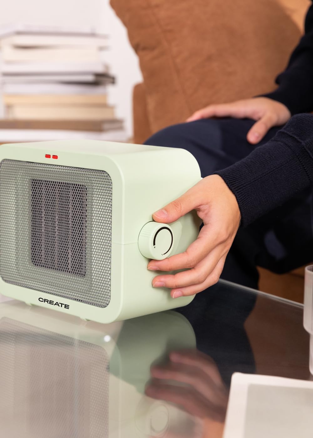 CREATE /WARM BOX/Keramikheizkörper in Pastellgrün/tragbar, Thermostat, 2 Leistungen, PTC-Heizung, Überhitzungsschutz, 1500 W – Bild 6
