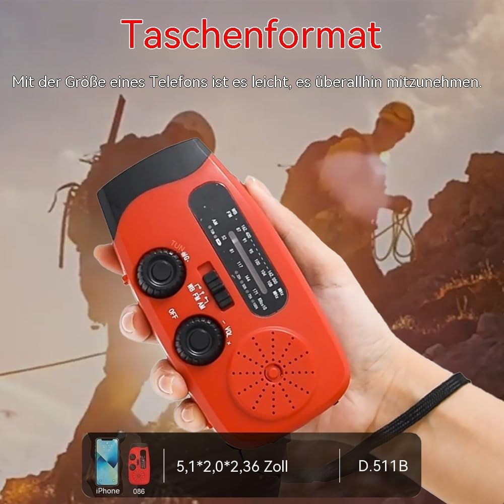 Aufziehbares Solarradio, Notfallradio, tragbares Notfall-Solarradio, wiederaufladbare 2000-mAh-Powerbank, SOS-Alarm, USB-Telefonladegerät, Notfalleinsatz für die – Bild 6