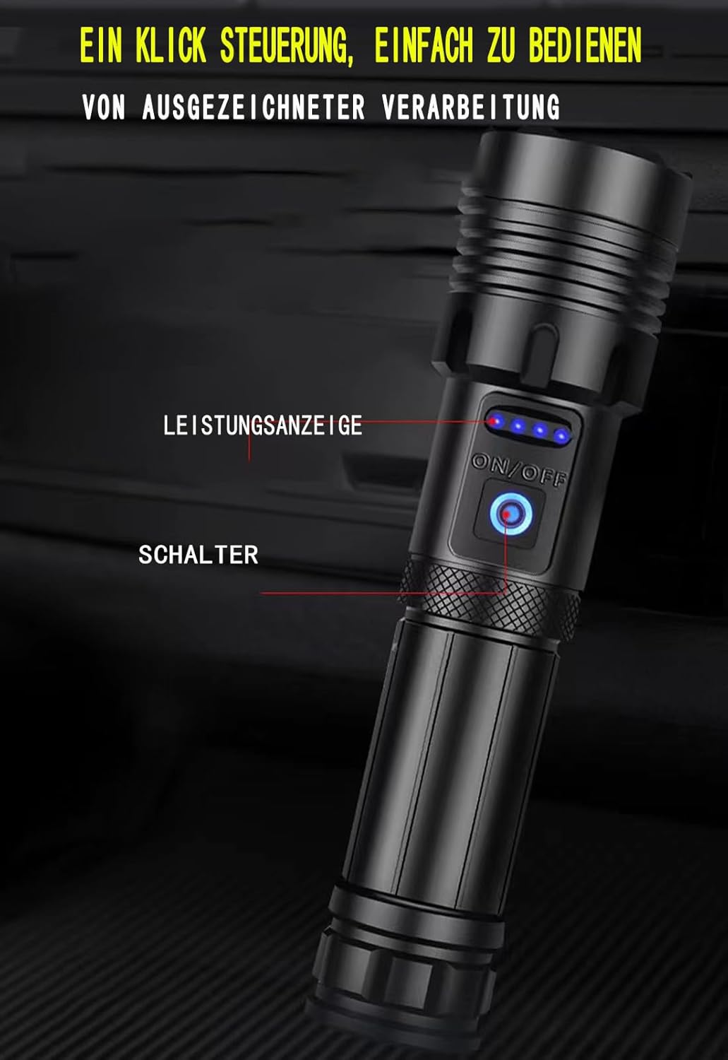 ZEUSFIRE LED-Taschenlampe, 100.0000 Lumen, extrem helle zoombare taktische Taschenlampe mit 7 Lichtmodi und langer Betriebszeit, wasserdichte Handlampe für Camping, Wandern, Angeln, Outdoor, Notfall – Bild 8