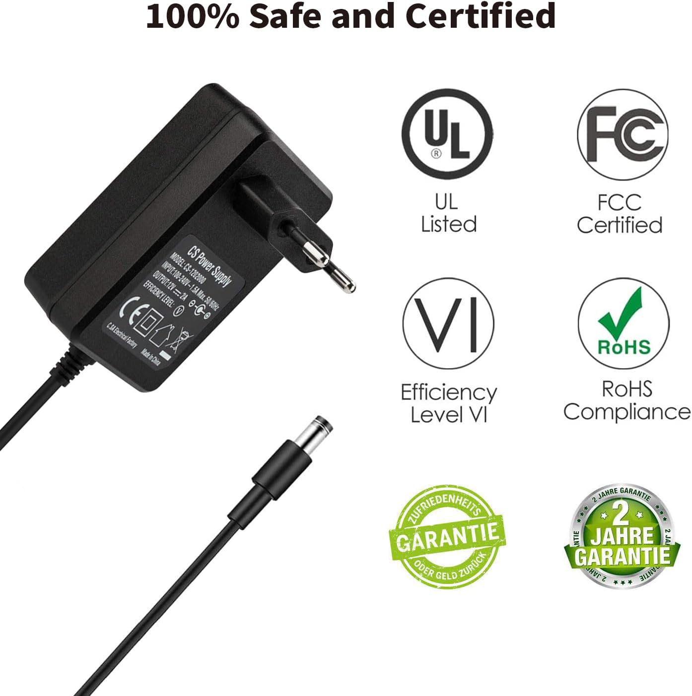 12 V 2 A Netzteil, 24 W Transformator Tonton, AC 220–240 V auf DC 12 Volt, EU-Stecker für LED-Streifen, CCTV-Kamera, Radio, Gehäuse-Lüfter-Router, 1,8 m Ladegerät – Bild 6