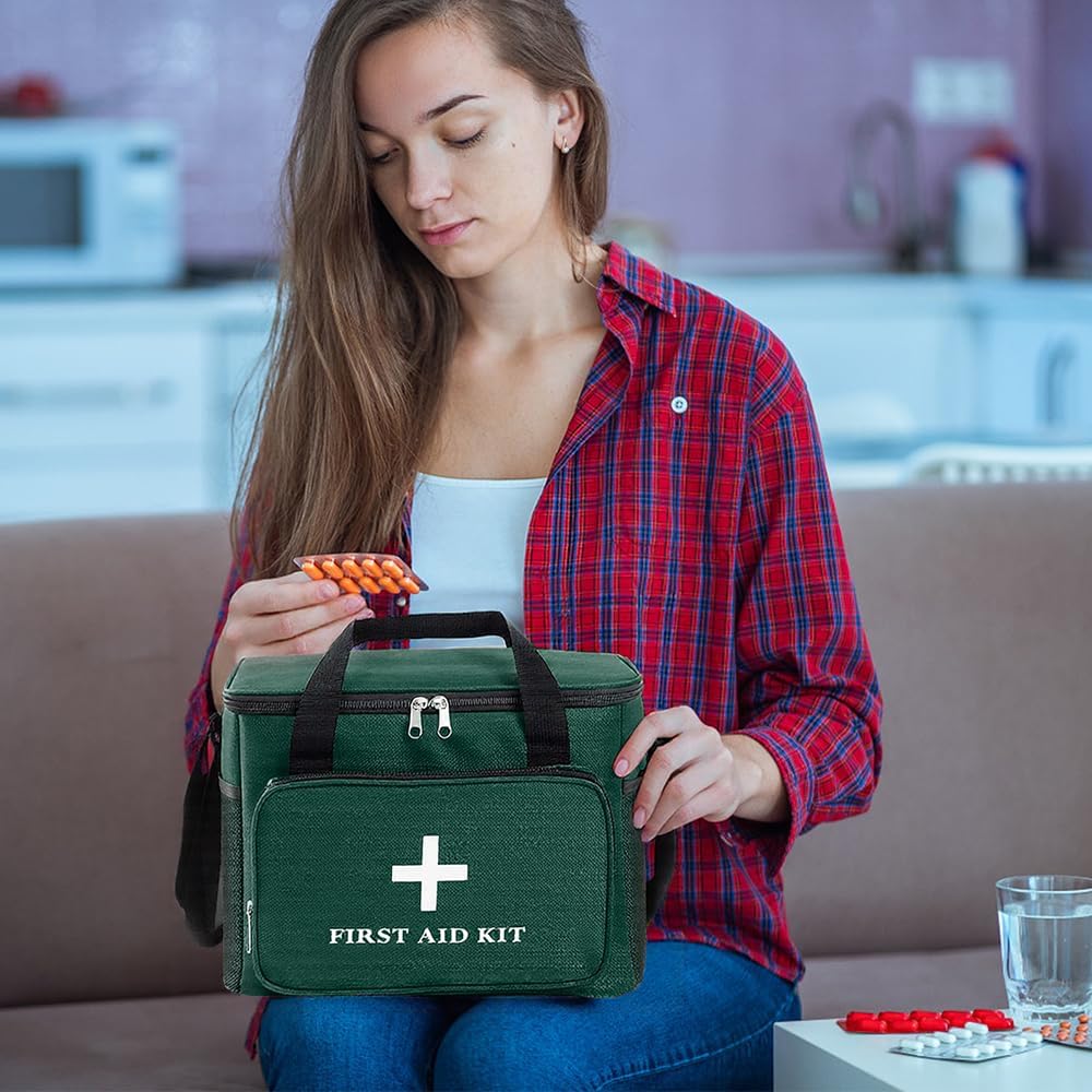 Reise-Apothekentasche, 14 l, XXL-Erste-Hilfe-Tasche, leer, mit Henkel/Umhängegurt, wasserdicht, für Zuhause, Schule, Auto, Reisen, Camping, Wandern (grün) – Bild 4