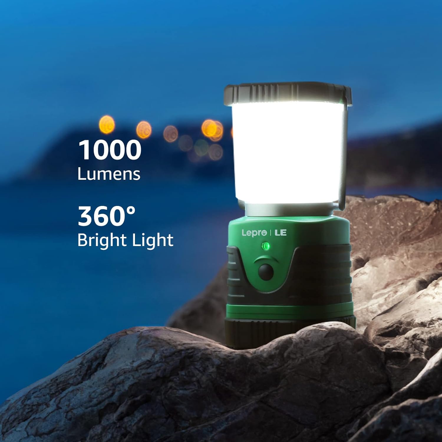 LE Tragbare LED-Campinglaterne, superheller 4400 mAh batteriebetriebener Suchscheinwerfer mit Aufhänger und Haken, 4 Helligkeitsstufen, dimmbares Notlicht für Stromausfälle, Wandern, Camping, Notfälle, Pannen und mehr – Bild 2