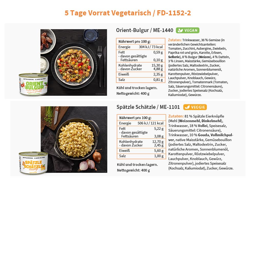 ration1 5-Tage-Notversorgung für Vegetarier, Fertiggerichte und Frühstück, MRE-Überlebensset, Notfallnahrung für Camping und Outdoor, Festival-Gadget- und Prepper-Versorgung, verzehrfertig und 10 Jahre haltbar – Bild 3