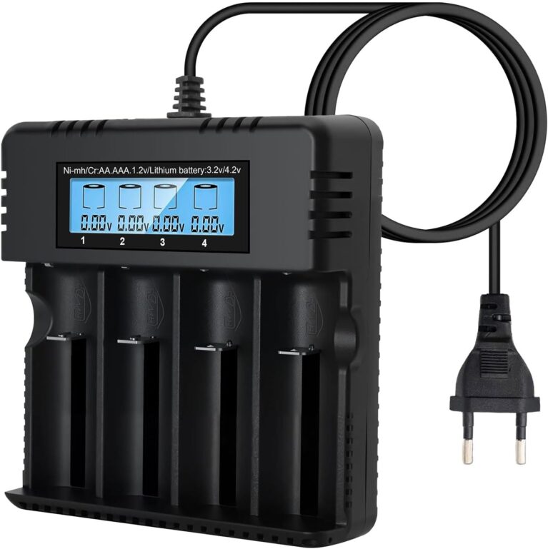 Akkuladegerät LCD-Display, 4-Slot-Li-Ionen-Akkuladegerät mit intelligenter Schnellladung, kompatibel mit 3,7 V 26650/18650/14500/16340 Li-Ionen-Akkus (groß)
