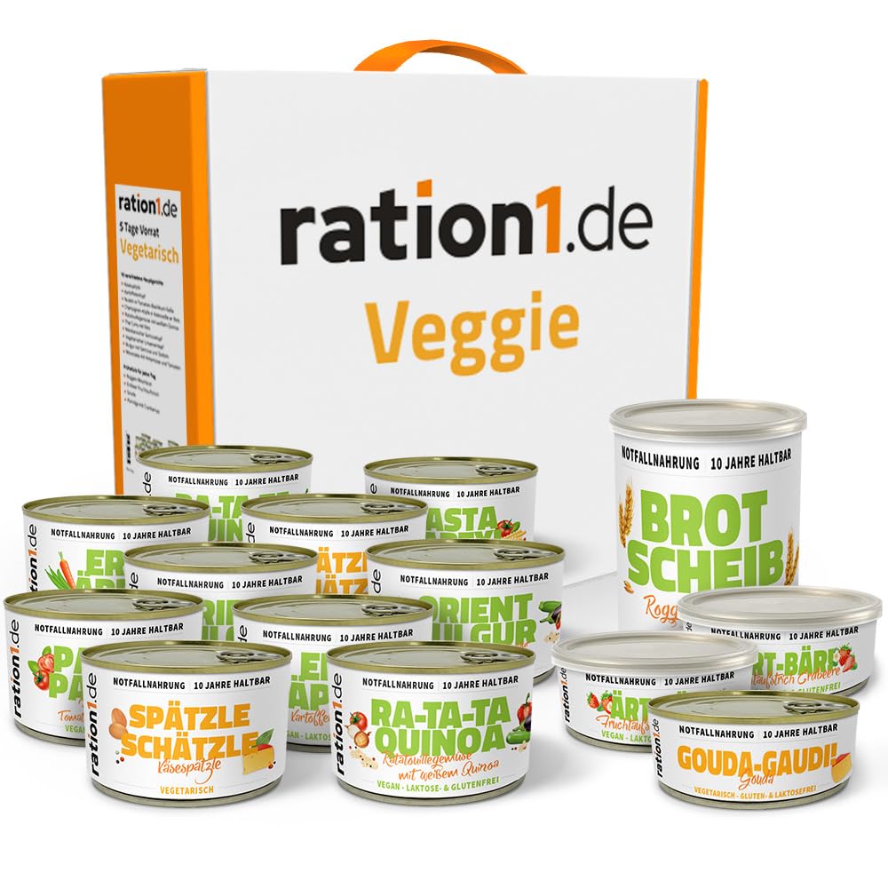 ration1 5-Tage-Notversorgung für Vegetarier, Fertiggerichte und Frühstück, MRE-Überlebensset, Notfallnahrung für Camping und Outdoor, Festival-Gadget- und Prepper-Versorgung, verzehrfertig und 10 Jahre haltbar
