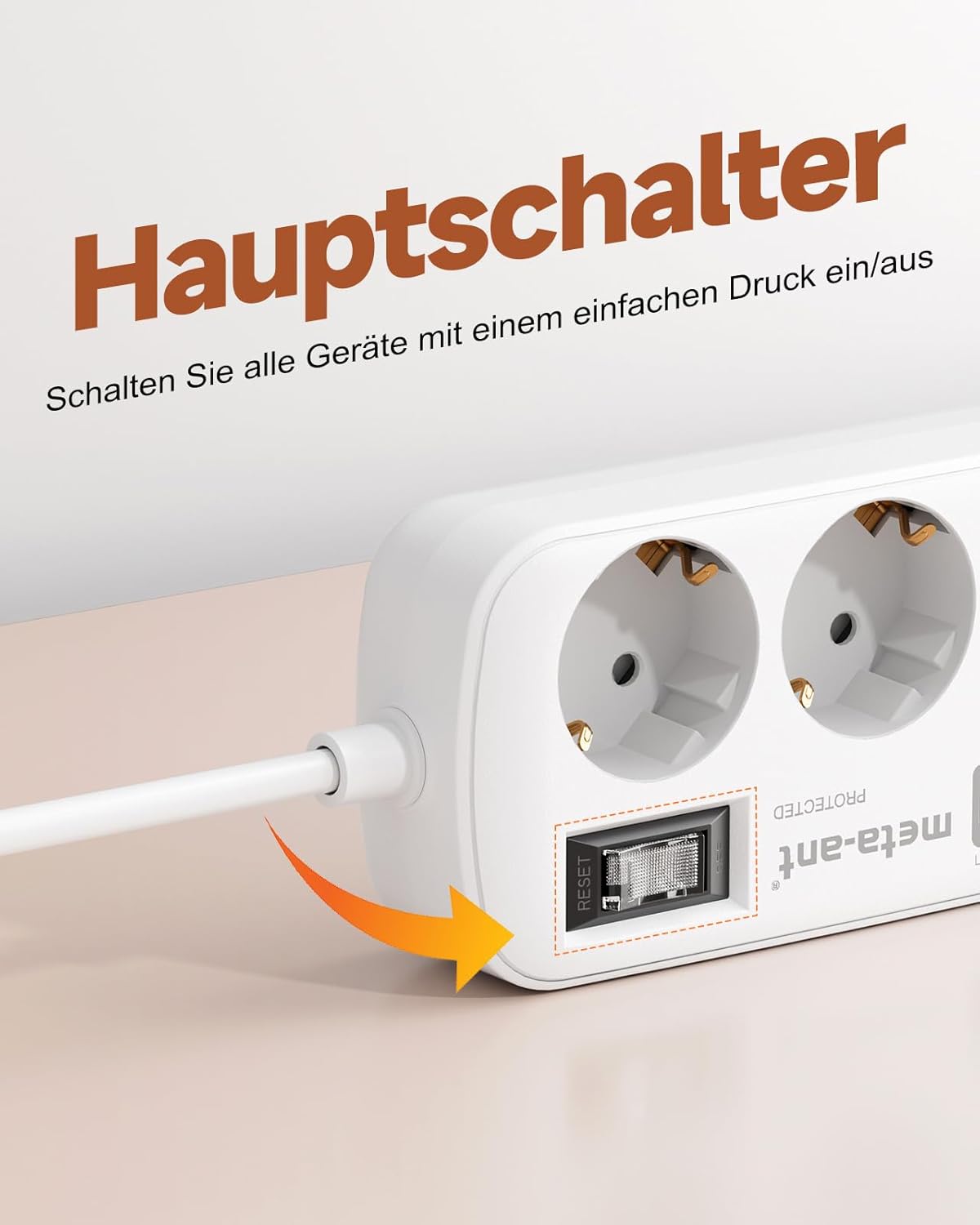 Steckdosenleiste mit USB 3,4 A 17 W, 3-fach Steckdosenleiste mit Überspannungsschutz 4000 W, Steckdose mit 4 USB (2 USB-C), 1,5 m, Wandsteckdosenleiste für Home Office, Weiß – Bild 7