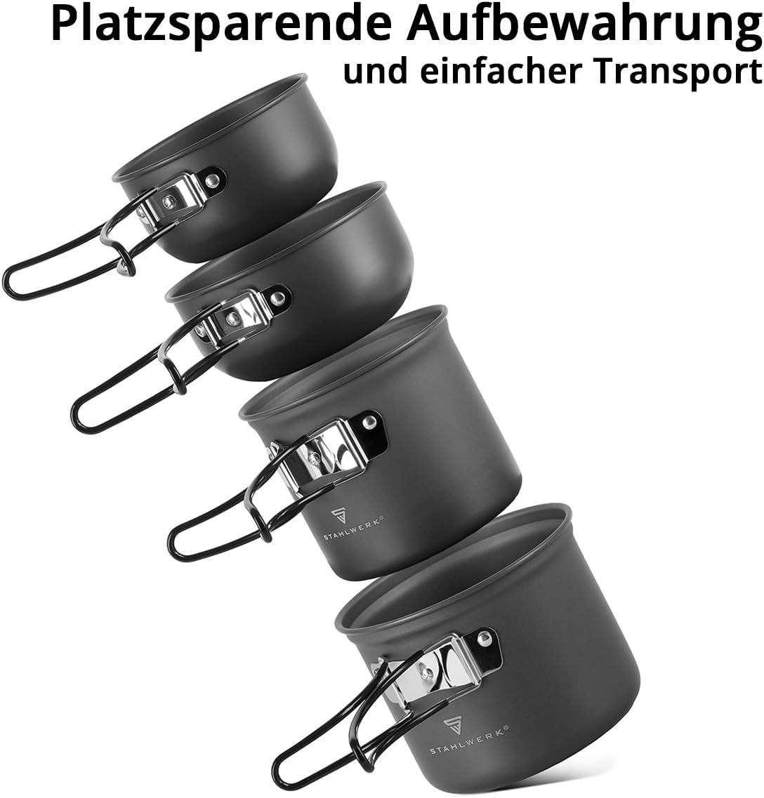 STAHLWERK Camping-Kochtopf-Set, 4-teilig, Aluminium, Outdoor-Kochgeschirr mit Antihaftbeschichtung, Camping-Kochset mit Töpfen und Deckel, Outdoor-Topf-Set, Camping-Geschirr – Bild 6