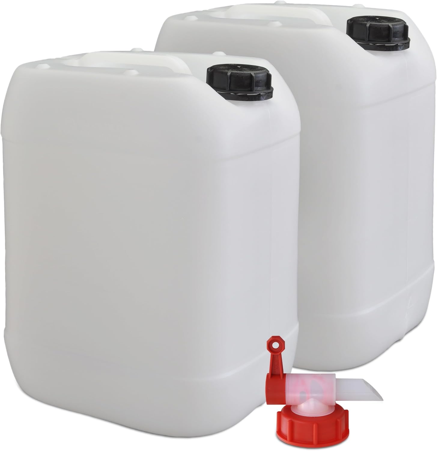 plasteo 2 x 20 L Wasserkanister, Trinkwasserkanister mit Zapfhahn und Schraubdeckel, BPA-frei, lebensmittelecht, Camping, Outdoor, Auto, Made in Germany – Bild 7
