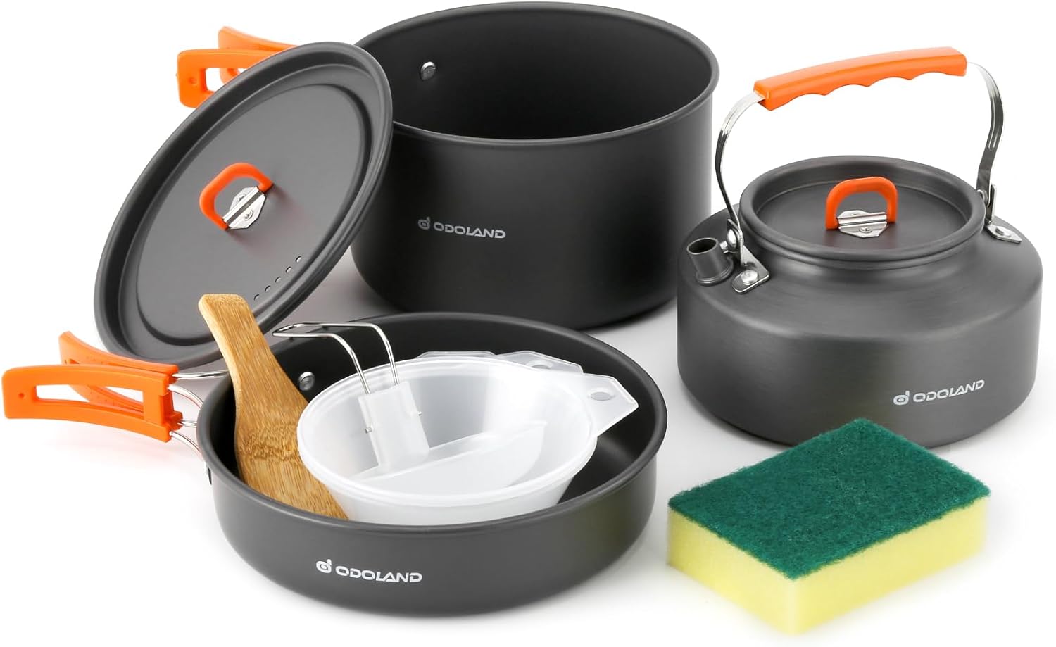 Odoland Camping-Kochgeschirr-Set, 10-teiliges Outdoor-Geschirr-Set mit Campingtopf, Camping-Bratpfanne und Teekannen für Camping, Outdoor, Kochen, Wandern, Reisen – Bild 7