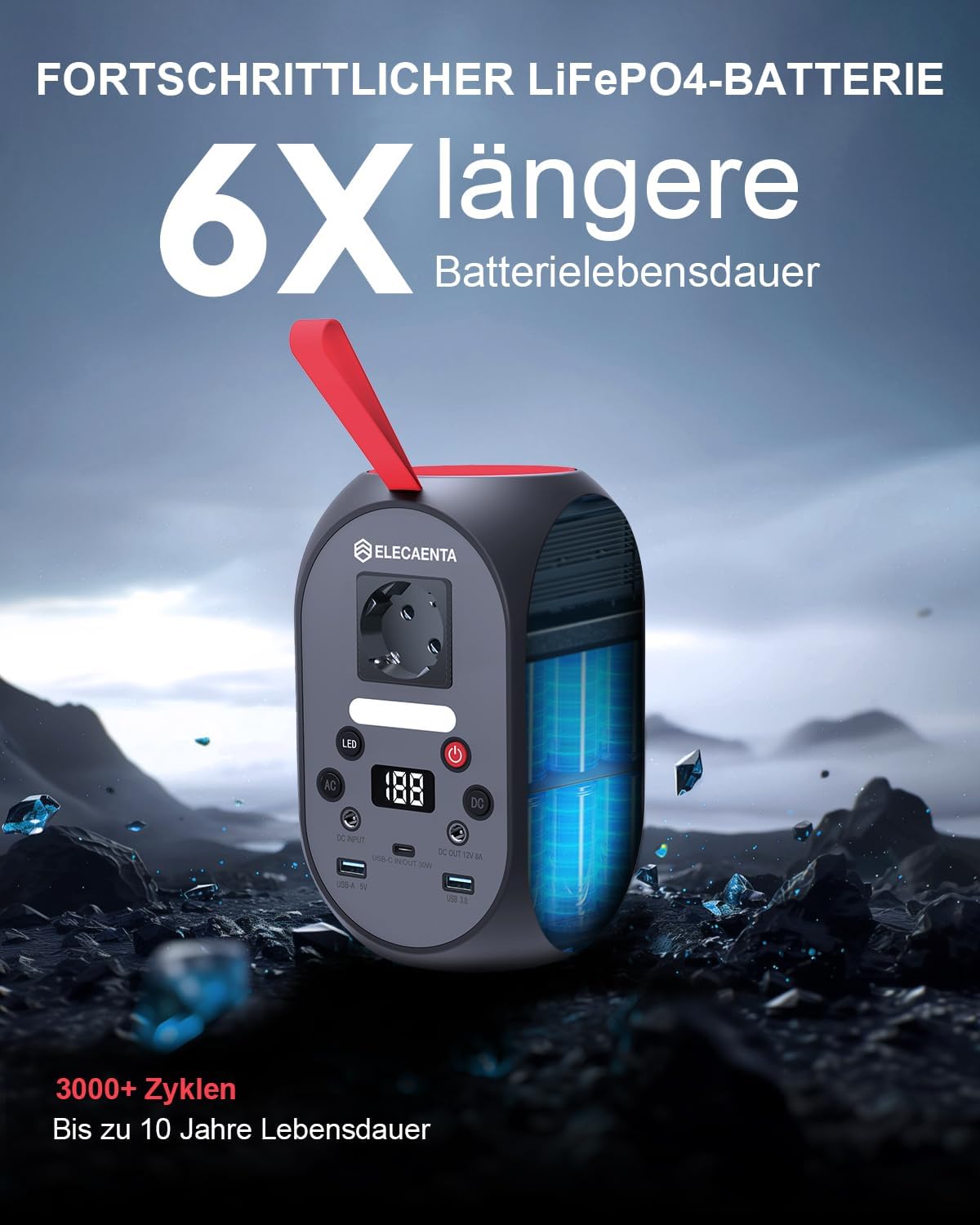 ELECAENTA Tragbares Kraftwerk, 99 Wh LiFePO4-Batterie, 120 W Solargeneratoren mit PD 30 W/AC/DC-Ausgang, Backup-Batterie für Reisen, Outdoor, Camping und Notfälle – Bild 2