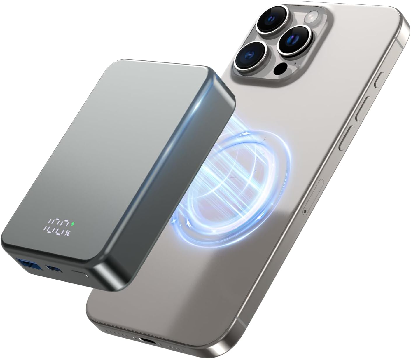 Magnetische kabellose Powerbank, tragbares Ladegerät mit 26800 mAh, USB-C-Eingang und -Ausgang, Telefon-Akku für iPhone 17/16/15/4/13/12-Serie und andere Android-Telefone (grau)