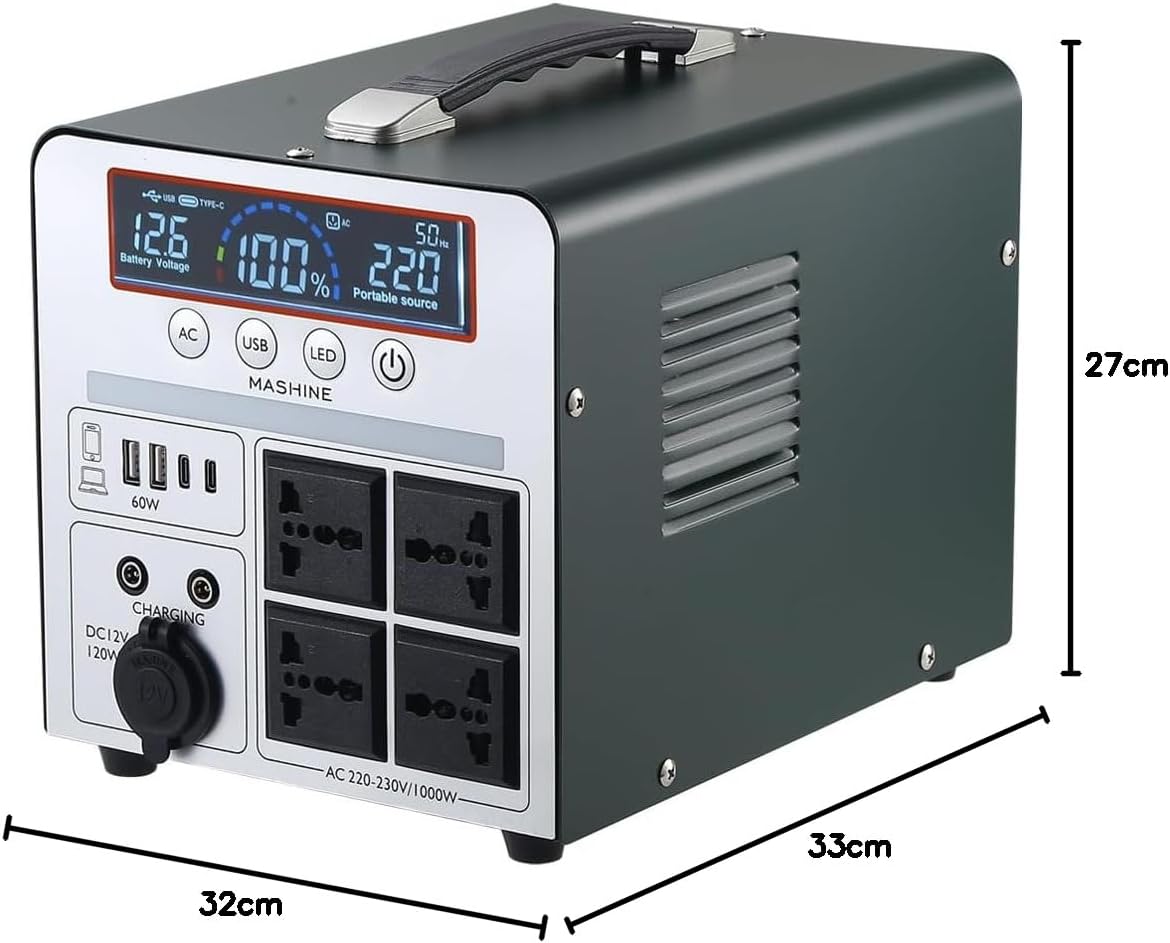 Tragbares Kraftwerk 1000 W/666 Wh, tragbarer wiederaufladbarer Generator-Backup-Akku für Camping, Wohnmobile, Drohnen, Erste Hilfe und Außenbeleuchtung, mit 4 AC-Anschlüssen – Bild 7