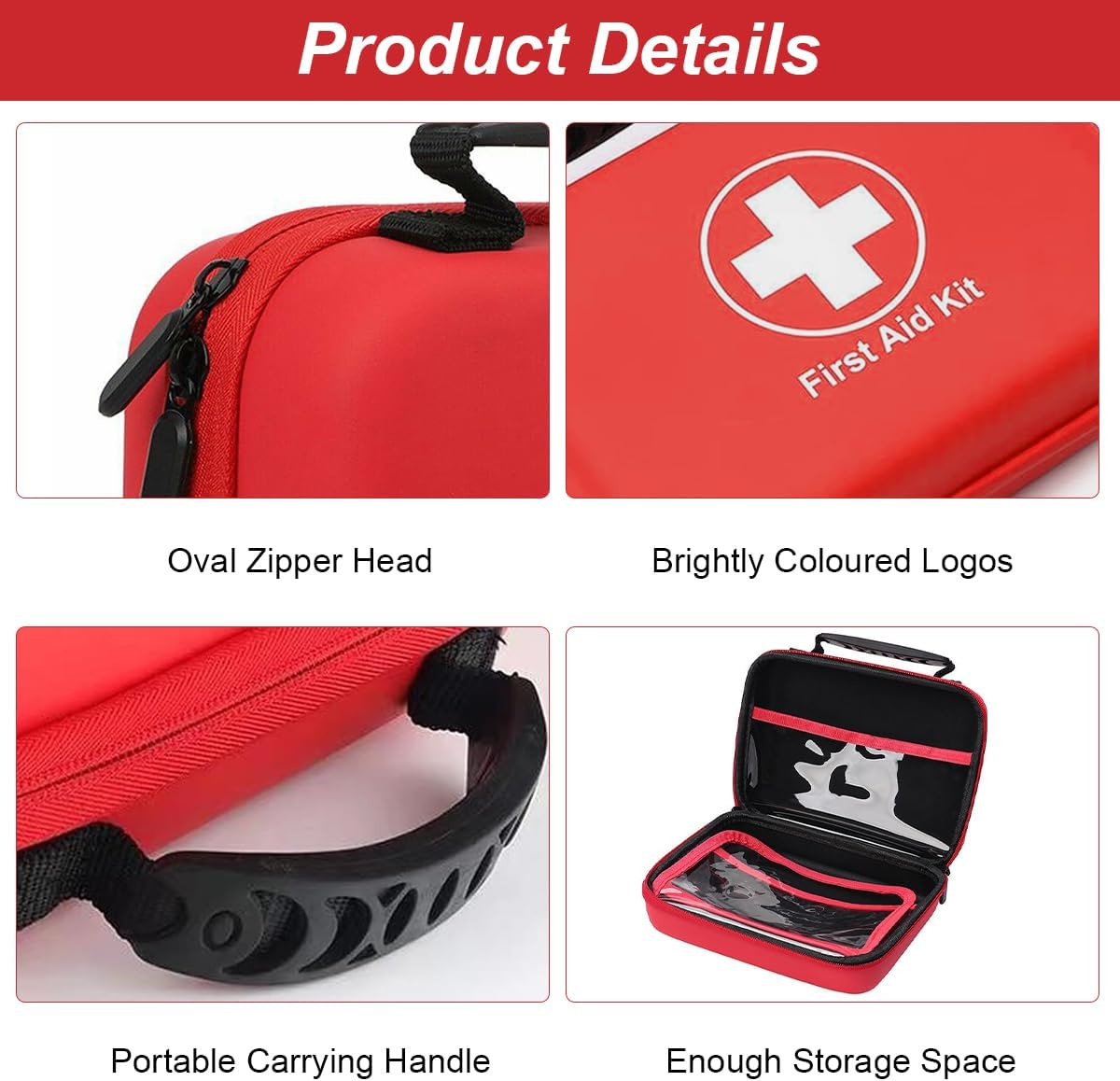 Erste-Hilfe-Set, 228-teilig, kompaktes Erste-Hilfe-Set mit leichter Hartbox, für Auto, Reisen, Zuhause, Sport, Outdoor, Camping, sehr umfangreich, praktisch, klein und leicht (rot) – Bild 3