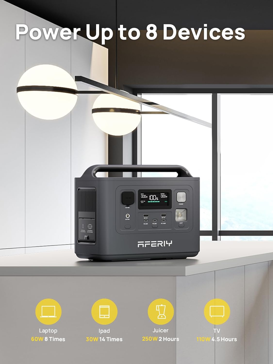 AFERIY 512Wh Tragbare Power Station Mobiler Stromspeicher mit 230V-Steckdose, mobile Stromversorgung mit LCD-Display für Party, Camping, Wohnmobil, Heimwerken – Bild 6