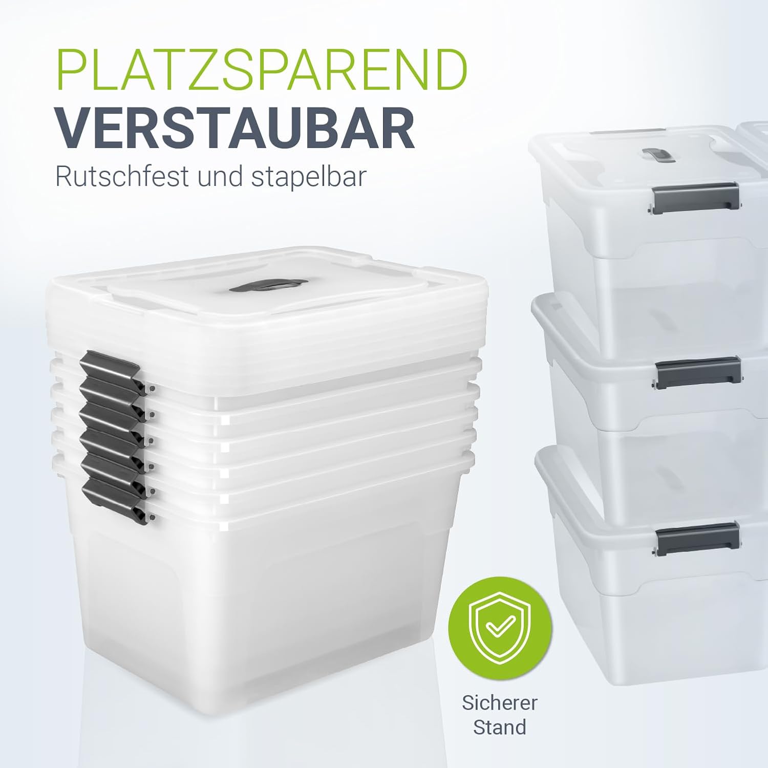 Juskys Aufbewahrungsbox mit Deckel, 6er-Set, Kunststoffboxen, 30 l, groß, stapelbar, transparent, Aufbewahrungs-Organizer-System, Aufbewahrungsboxen – Bild 2