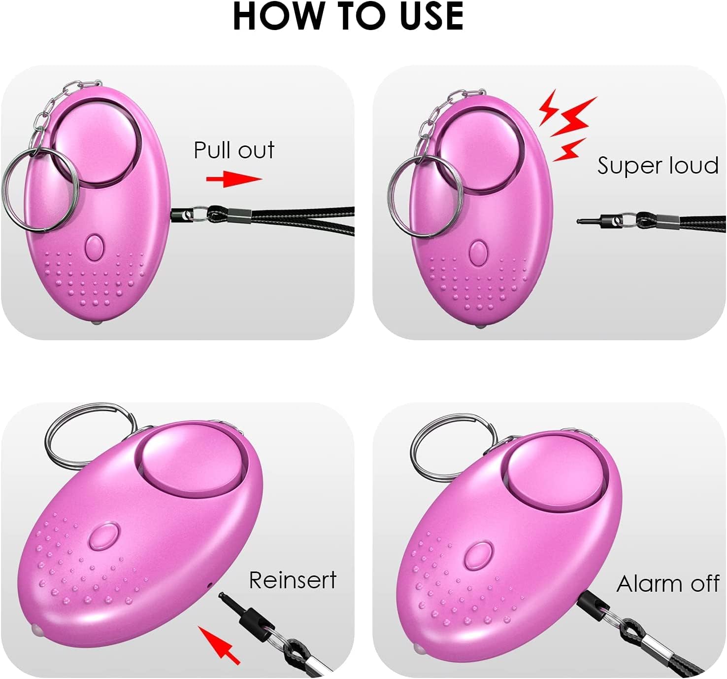 Persönlicher Notfallalarm (5 Stück) Qoosea Scream Safesound Alarm 140 dB LED-Taschenlampe für Kinder/Frauen/Senioren/Studenten, Selbstverteidigungsschutz gesichert – Bild 5