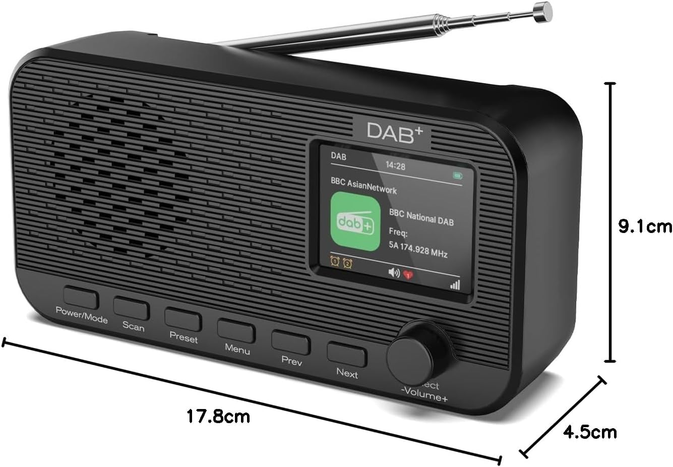 DAB-Radio mit Bluetooth, wiederaufladbares UKW-Digitalradio, Radios batteriebetrieben, tragbares DAB+-Radio, Küchenradio mit 80 Voreinstellungen, 2,4-Zoll-Farbdisplay, Dual-Wecker, Sleep-Timer – Bild 7