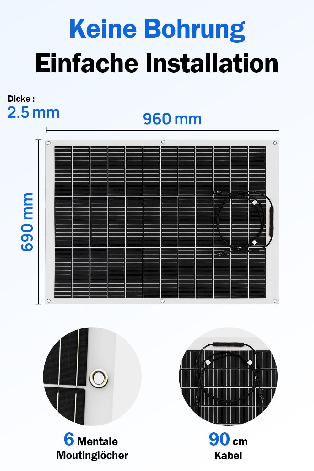 ECO-WORTHY Flexibles monokristallines Solarpanel, 130 W, 12 V, mit Ladekabel für Wohnmobile, Autos, Boote, 12-V-Batterien – Bild 5