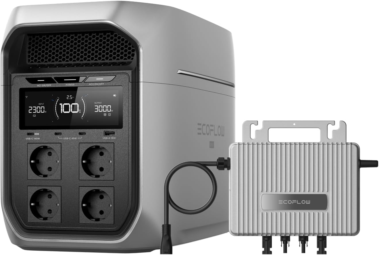 ECOFLOW DELTA 3 Max Plus Tragbares Kraftwerk, 2048 Wh, 0 % MwSt., WiFi-Stream, Mikro-Wechselrichter, 800 W, erweiterbar auf 10 kWh, 3000 W AC-Ausgang, 0–80 % Ladung in 47 Minuten, Solarstrom für Heimcamping