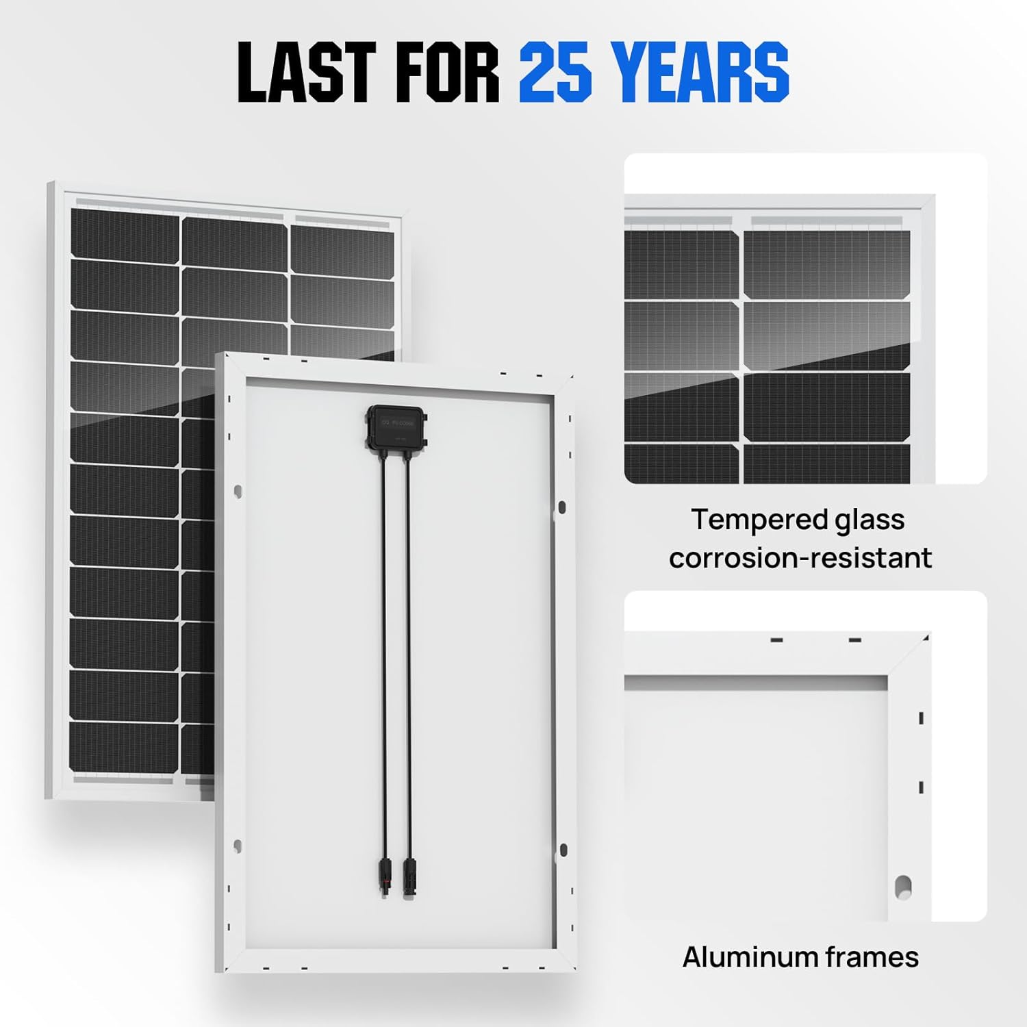 ECO-WORTHY 100W Solarpanel Monokristallin, 12V Solarmodul mit Aluminiumrahmen, geeignet für 12V Batterien Boot, Wohnmobil, Gartenhaus, Haus – Bild 7