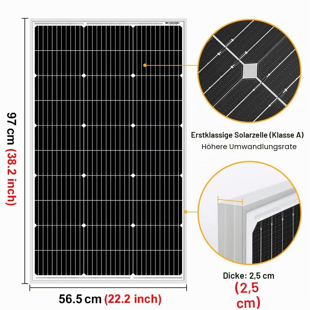 Dokio 100 W Solarpanel 12 V monokristallin – Solarpanel 100 Watt ideal für Wohnmobil, Camping, Gartenhaus – Bild 3