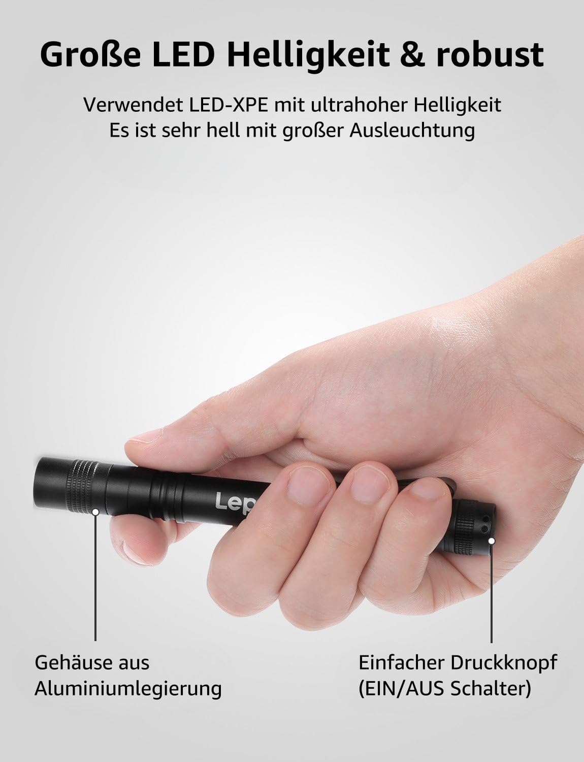 Lepro Taschenlampe, Mini LED IPX4 wasserdichte Stifttaschenlampe, 3 Modi Handtaschenlampe klein, Stiftlampe perfekt für Inspektion, Arbeit, Reparatur (2 Stück) – Bild 4